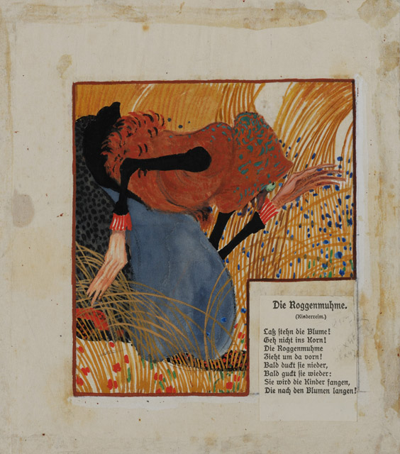 フェルディナント・アンドリ《ライ麦おばさん》 (アウグスト・コピッシュ『精選詩集』「ゲルラハ青少年叢書 第13巻」のための挿絵)1903年頃 京都国立近代美術館:「世紀末ウィーンのグラフィック デザインそして生活の刷新にむけて」京都国立近代美術館