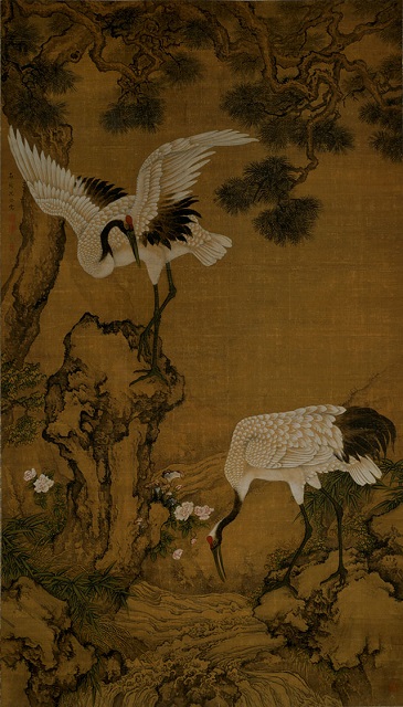 沈南蘋「老松白鶴図」一幅、清時代(後期出品)