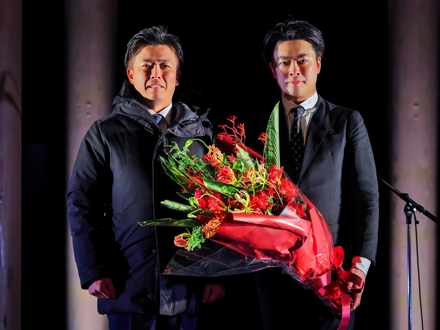 (左から)多賀城市長 深谷晃祐氏、ヴァイオリニスト 郷古廉氏