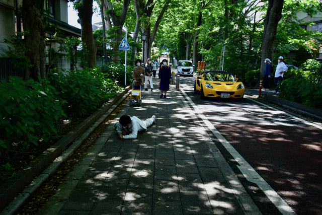 本来、歩行者が多い参道だけに車は徐行で通り抜けていく